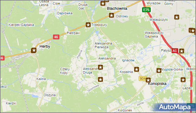 mapa Aleksandria gmina Konopiska, Aleksandria gmina Konopiska na mapie Targeo