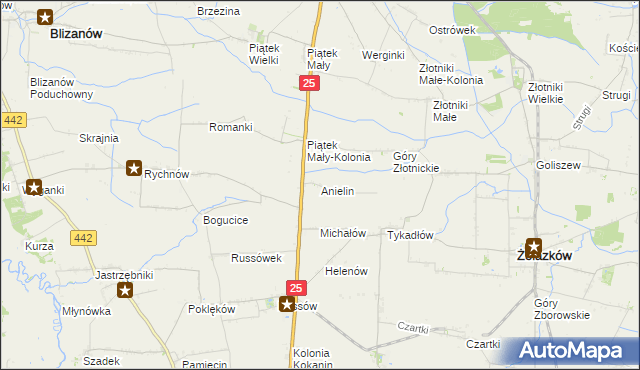 mapa Anielin gmina Żelazków, Anielin gmina Żelazków na mapie Targeo