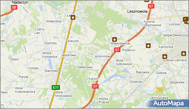 mapa Antoninów gmina Piaseczno, Antoninów gmina Piaseczno na mapie Targeo