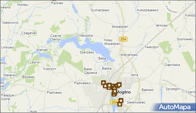 mapa Baba gmina Mogilno, Baba gmina Mogilno na mapie Targeo