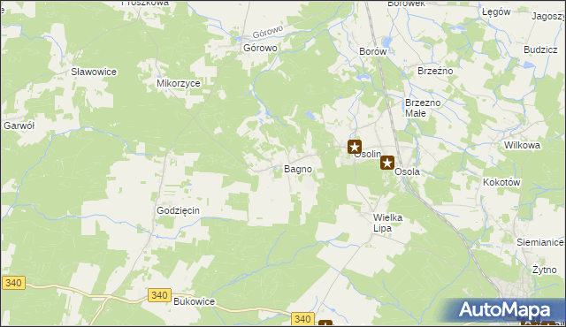 mapa Bagno gmina Oborniki Śląskie, Bagno gmina Oborniki Śląskie na mapie Targeo