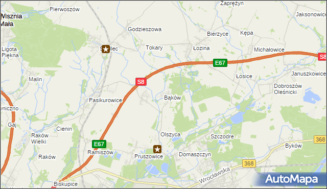 mapa Bąków gmina Długołęka, Bąków gmina Długołęka na mapie Targeo