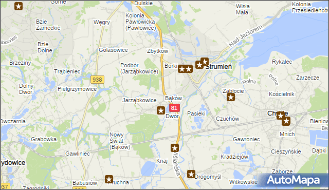 mapa Bąków gmina Strumień, Bąków gmina Strumień na mapie Targeo