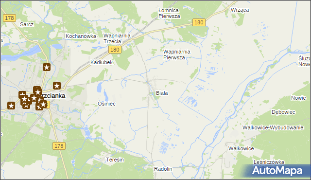 mapa Biała gmina Trzcianka, Biała gmina Trzcianka na mapie Targeo