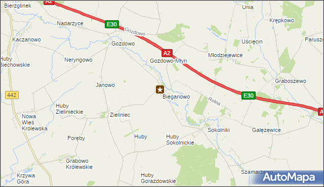 mapa Bieganowo gmina Kołaczkowo, Bieganowo gmina Kołaczkowo na mapie Targeo