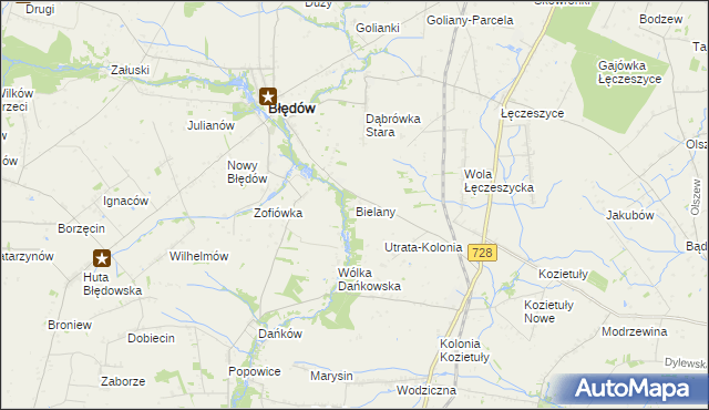 mapa Bielany gmina Błędów, Bielany gmina Błędów na mapie Targeo