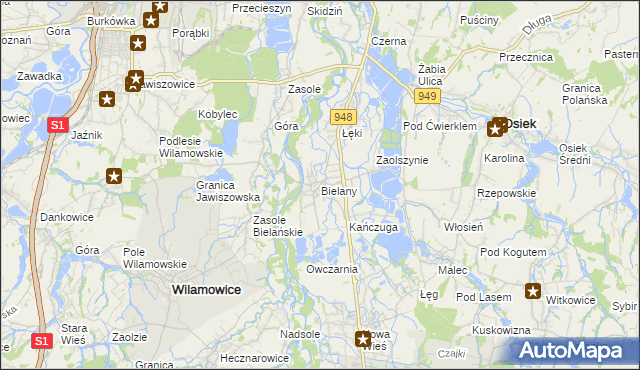 mapa Bielany gmina Kęty, Bielany gmina Kęty na mapie Targeo