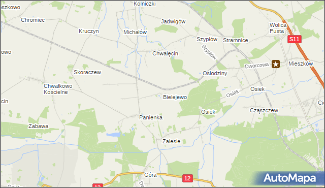 mapa Bielejewo gmina Jaraczewo, Bielejewo gmina Jaraczewo na mapie Targeo