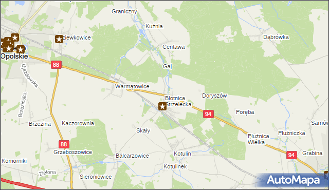 mapa Błotnica Strzelecka, Błotnica Strzelecka na mapie Targeo