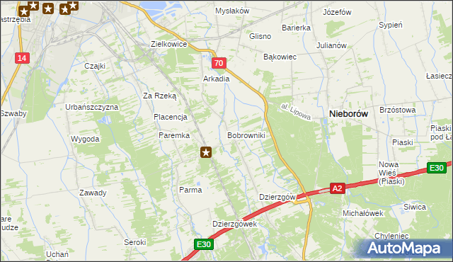 mapa Bobrowniki gmina Nieborów, Bobrowniki gmina Nieborów na mapie Targeo