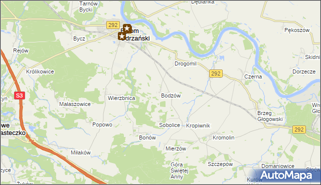mapa Bodzów gmina Bytom Odrzański, Bodzów gmina Bytom Odrzański na mapie Targeo