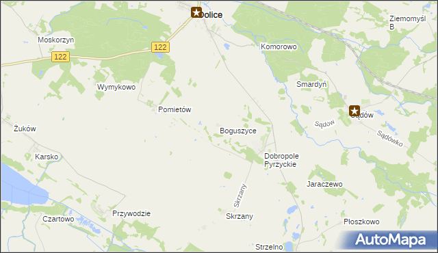 mapa Boguszyce gmina Dolice, Boguszyce gmina Dolice na mapie Targeo