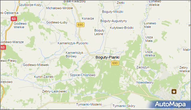 mapa Boguty-Pianki, Boguty-Pianki na mapie Targeo