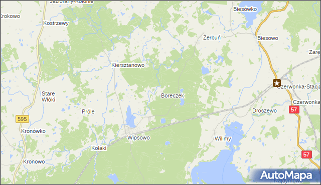 mapa Boreczek gmina Biskupiec, Boreczek gmina Biskupiec na mapie Targeo