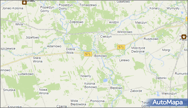 mapa Borkowo gmina Nasielsk, Borkowo gmina Nasielsk na mapie Targeo