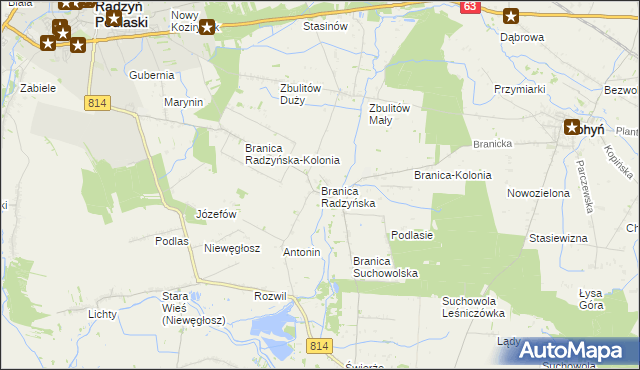 mapa Branica Radzyńska, Branica Radzyńska na mapie Targeo