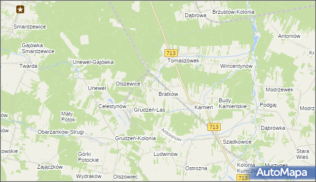 mapa Bratków gmina Sławno, Bratków gmina Sławno na mapie Targeo