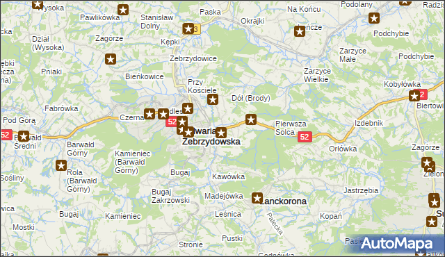 mapa Brody gmina Kalwaria Zebrzydowska, Brody gmina Kalwaria Zebrzydowska na mapie Targeo