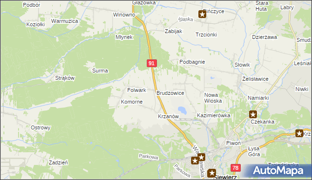 mapa Brudzowice, Brudzowice na mapie Targeo