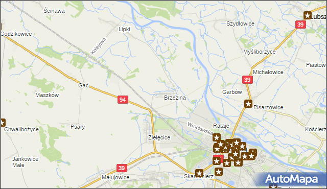 mapa Brzezina gmina Skarbimierz, Brzezina gmina Skarbimierz na mapie Targeo