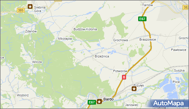 mapa Brzeźnica gmina Bardo, Brzeźnica gmina Bardo na mapie Targeo
