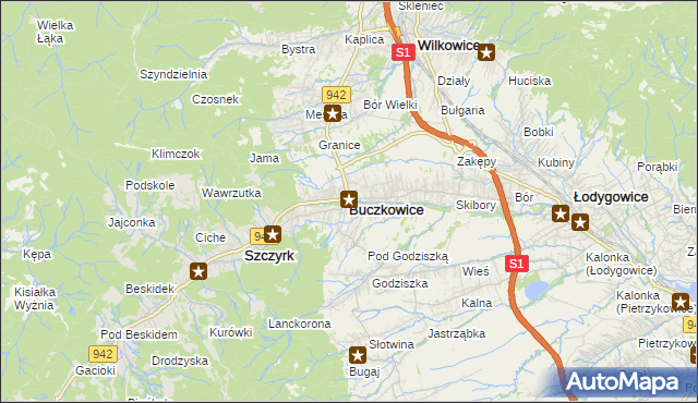 mapa Buczkowice, Buczkowice na mapie Targeo