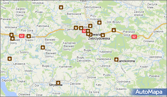 mapa Bugaj gmina Kalwaria Zebrzydowska, Bugaj gmina Kalwaria Zebrzydowska na mapie Targeo