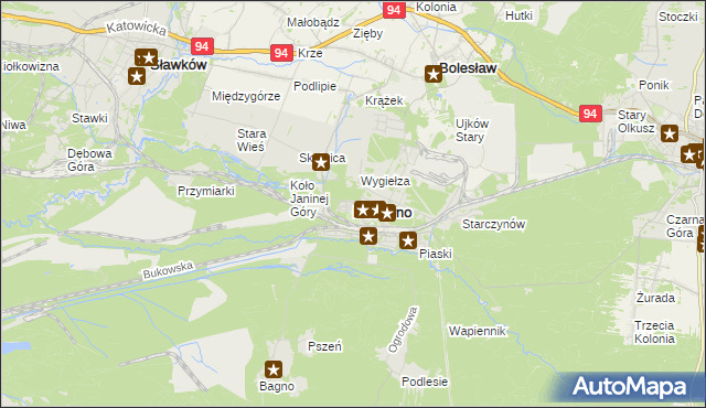 mapa Bukowno powiat olkuski, Bukowno powiat olkuski na mapie Targeo