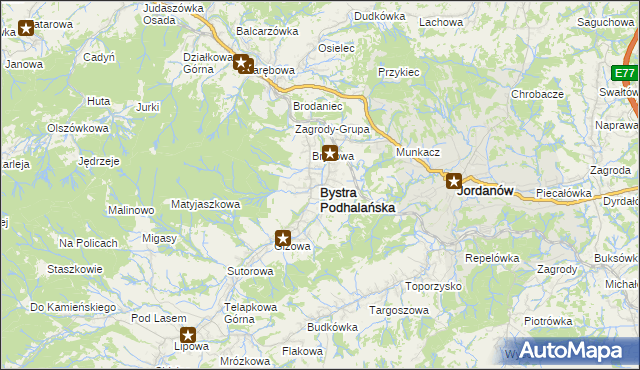 mapa Bystra Podhalańska, Bystra Podhalańska na mapie Targeo