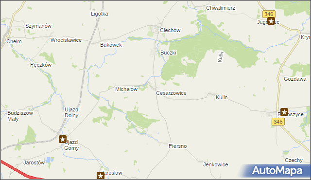 mapa Cesarzowice gmina Środa Śląska, Cesarzowice gmina Środa Śląska na mapie Targeo