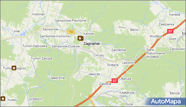 mapa Chrusty gmina Zagnańsk, Chrusty gmina Zagnańsk na mapie Targeo