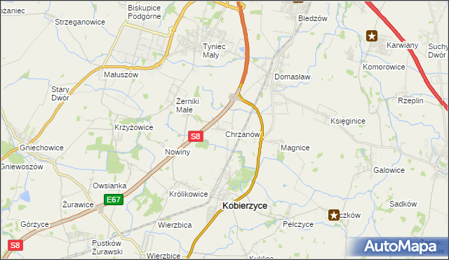 mapa Chrzanów gmina Kobierzyce, Chrzanów gmina Kobierzyce na mapie Targeo