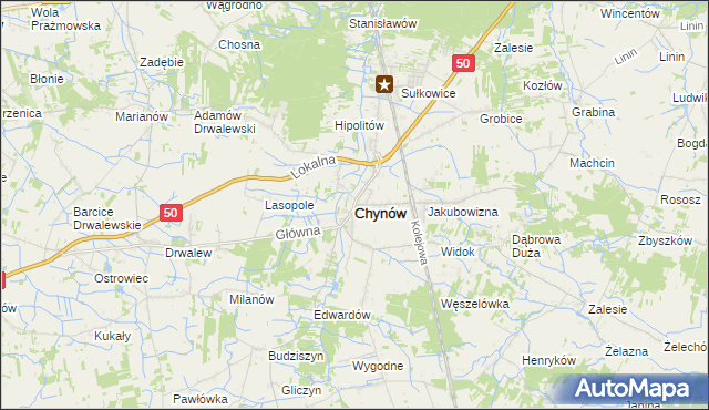 mapa Chynów powiat grójecki, Chynów powiat grójecki na mapie Targeo