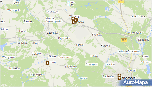 mapa Cieśle gmina Krasocin, Cieśle gmina Krasocin na mapie Targeo