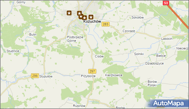 mapa Cisów gmina Kożuchów, Cisów gmina Kożuchów na mapie Targeo