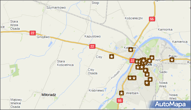 mapa Cisy gmina Malbork, Cisy gmina Malbork na mapie Targeo