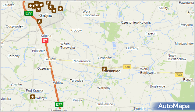 mapa Czachów gmina Jasieniec, Czachów gmina Jasieniec na mapie Targeo