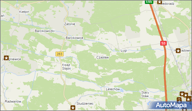 mapa Czasław gmina Otyń, Czasław gmina Otyń na mapie Targeo