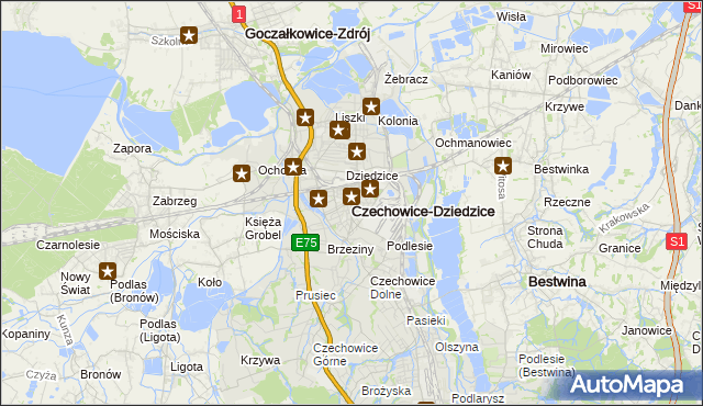 mapa Czechowic-Dziedzic, Czechowice-Dziedzice na mapie Targeo