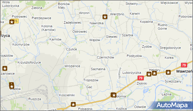 mapa Czernichów gmina Koniusza, Czernichów gmina Koniusza na mapie Targeo