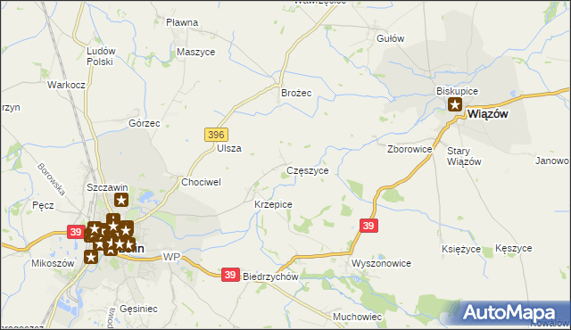 mapa Częszyce, Częszyce na mapie Targeo