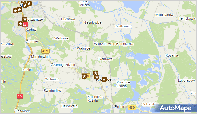 mapa Dąbrowa gmina Krośnice, Dąbrowa gmina Krośnice na mapie Targeo
