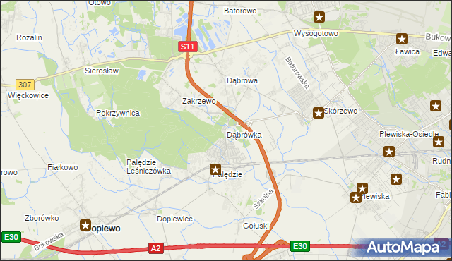 mapa Dąbrówka gmina Dopiewo, Dąbrówka gmina Dopiewo na mapie Targeo