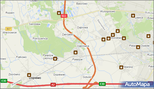 mapa Dąbrówka gmina Dopiewo, Dąbrówka gmina Dopiewo na mapie Targeo