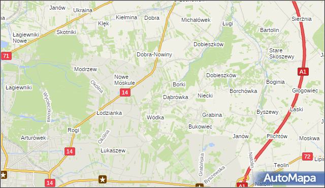 mapa Dąbrówka gmina Nowosolna, Dąbrówka gmina Nowosolna na mapie Targeo