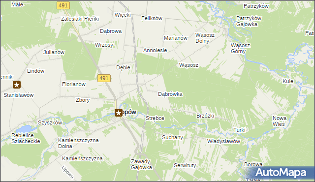 mapa Dąbrówka gmina Popów, Dąbrówka gmina Popów na mapie Targeo