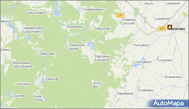 mapa Dąbrówka Kościelna gmina Kiszkowo, Dąbrówka Kościelna gmina Kiszkowo na mapie Targeo
