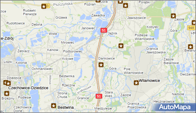 mapa Dankowice gmina Wilamowice, Dankowice gmina Wilamowice na mapie Targeo