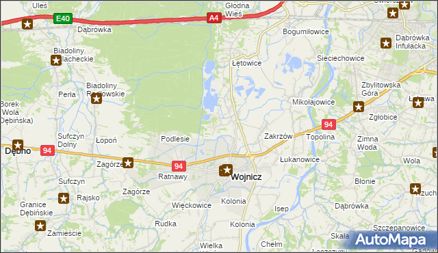 mapa Dębina Zakrzowska, Dębina Zakrzowska na mapie Targeo