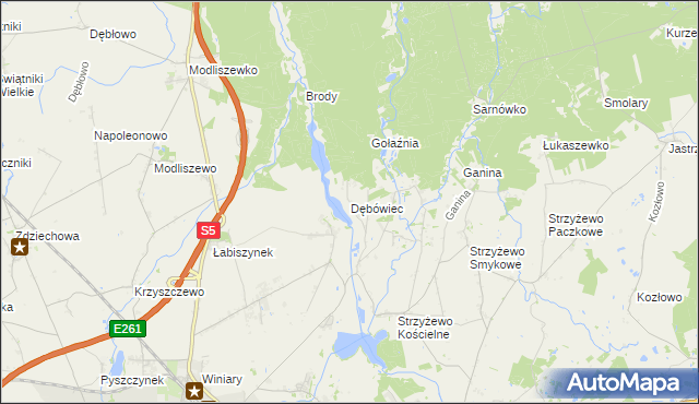 mapa Dębówiec gmina Gniezno, Dębówiec gmina Gniezno na mapie Targeo